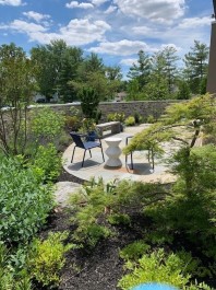 Beautiful landscaping around a courtyard in a commercial property.