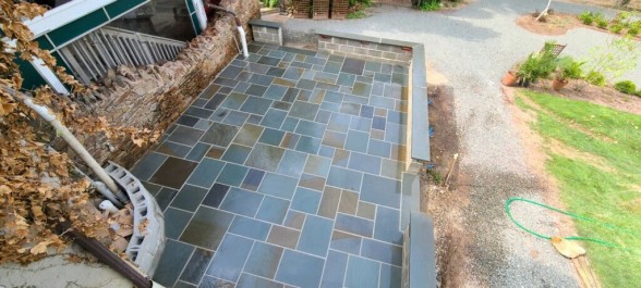 Birds-eye view of flagstone patio