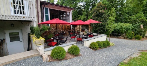 Completed patio, gravel walkways and planters for General Warren, Malvern.